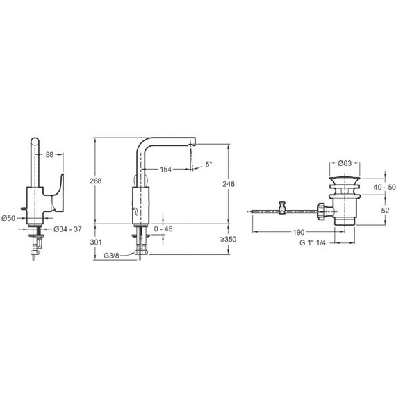 Смеситель для раковины высокий Jacob Delafon Villette E23719-CP - фото 3