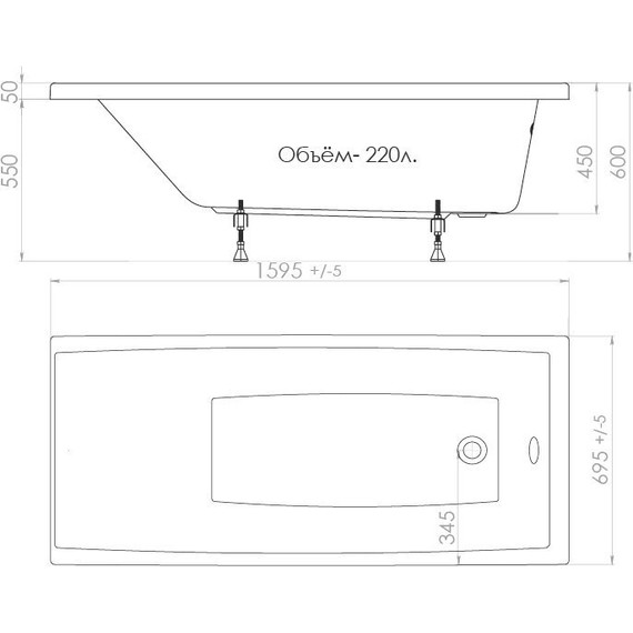Ванна акриловая Тритон Джена 160х70 см, Размер - мм: 1600х700 - фото 13