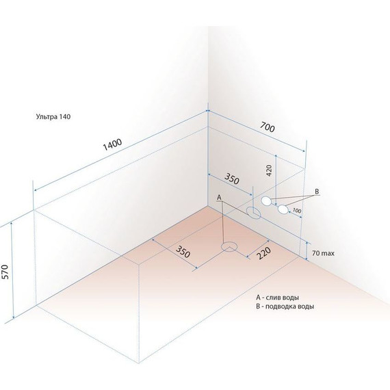 Ванна акриловая Тритон Ультра 140х70 см, Размер - мм: 1400х700 - фото 8