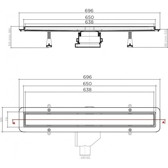 Трап Pestan (BETTOSERB) Betto Line 65 см 13702510, матовый хром (под плитку), Цвет производителя: хром матовый, Размер трапа: 650 - фото 10