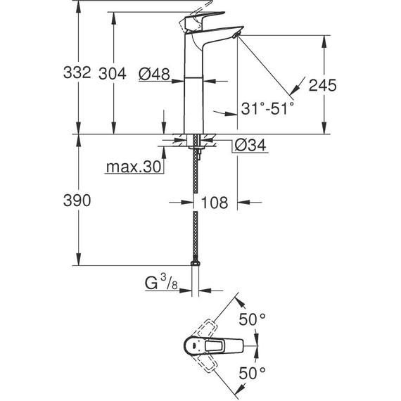 Смеситель для раковины высокий Grohe BauLoop XL 23764001 - фото 6