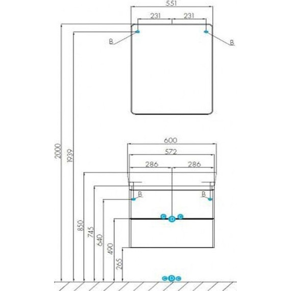 Тумба подвесная с раковиной Акватон Скай 60 см 1A2382K1SY010 - фото 8