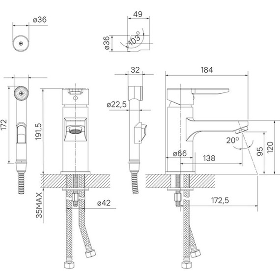 Смеситель для раковины с лейкой для биде Iddis Sena SENSB00i08 - фото 3