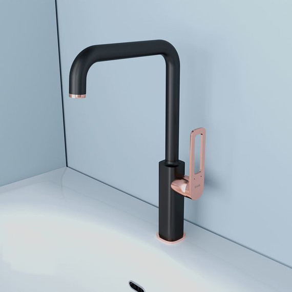 Смеситель для кухни Iddis Slide SLIBG00i05, черный матовый/розовое золото - фото 3