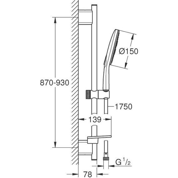 Душевой гарнитур Grohe Rainshower Smartactive Cube 150 900 мм 26594LS0, хром/белая луна - фото 8