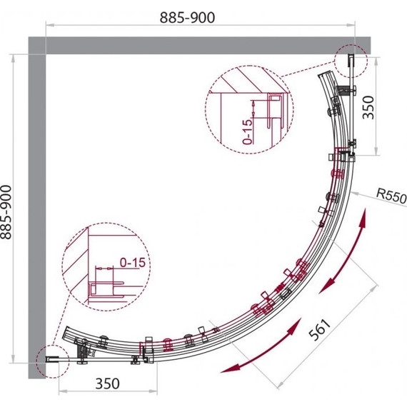 Душевое ограждение BelBagno 90х90 см ACQUA-R-2-90-C-Cr (стекло 8 мм) хром/прозрачное - фото 3