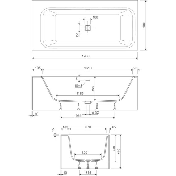 Ванна каменная Cezares Titan Vario 190х90 см - фото 3