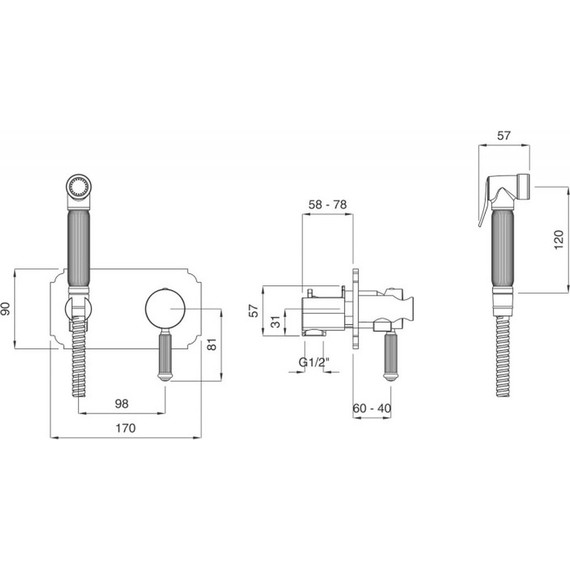 Набор для гигиенического душа Cezares OLIMP-DIF-03/24-L, золото, Цвет производителя: золото - фото 2