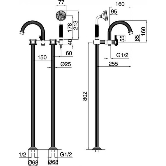 Смеситель для ванны Cezares APHRODITE-VDP-02-S1, бронза, Цвет производителя: бронза - фото 3