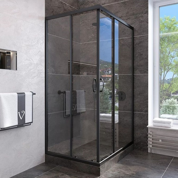 Душевое ограждение Veconi Rovigo 80x80 см RV113B-80-01-C4, чёрный/прозрачное - фото 
