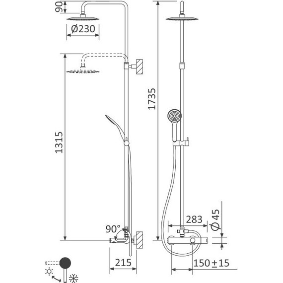 Душевая стойка Cezares LEAF-CVDA-23-NOP, чёрный матовый, Цвет производителя: чёрный матовый - фото 2