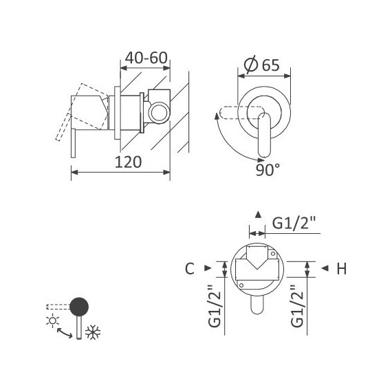 Смеситель для душа Cezares LEAF-DIM-NOP, черный матовый, Цвет производителя: чёрный матовый - фото 2