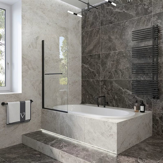 Шторка для ванны Veconi Palau 90 см PL79B-90-01-C4, чёрный/прозрачное - фото 