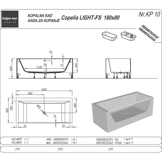 Ванна отдельностоящая Kolpa-San Copelia Light FS 180x80 см - фото 2