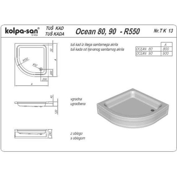 Поддон акриловый Kolpa-San Ocean 90х90 см - фото 3