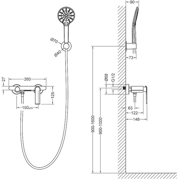 Смеситель для ванны Timo Anni 2714/03Y, черный матовый - фото 5