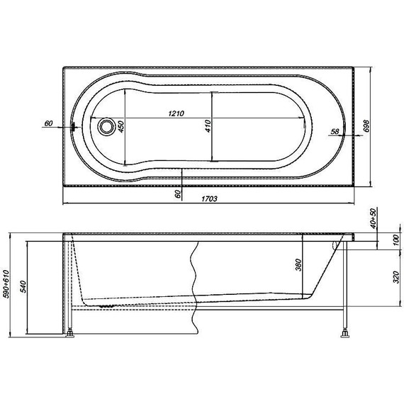 Ванна акриловая Aquanet Light 170х70 см 242509, Размер - мм: 1700х700 - фото 8