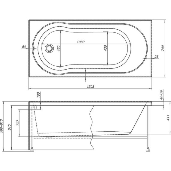 Ванна акриловая Aquanet Light 150х70 см 242507, Размер - мм: 1500х700 - фото 8