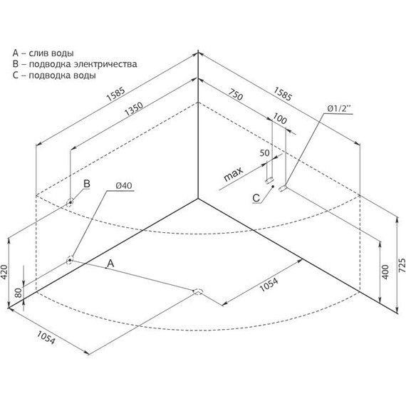 Ванна акриловая Aquanet Santiago 160х160 см 204034 - фото 11