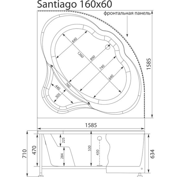 Ванна акриловая Aquanet Santiago 160х160 см 204034 - фото 12