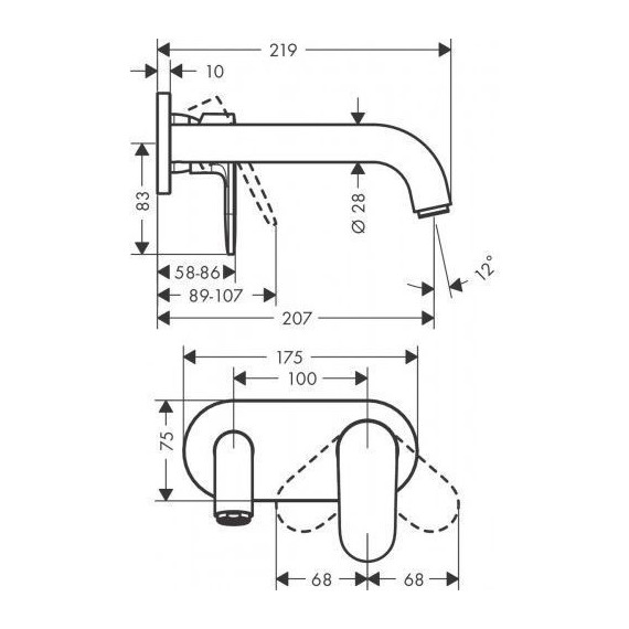 Смеситель для раковины настенный Hansgrohe Vernis Blend 71576670, черный матовый - фото 2
