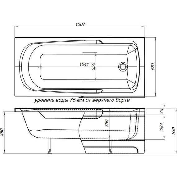 Ванна акриловая Aquanet Extra 150х70 см 208672, Размер - мм: 1500х700 - фото 9
