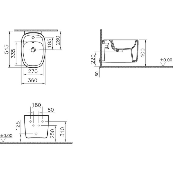 Биде подвесное Vitra Plural 7831B401-0288, белый матовый - фото 2