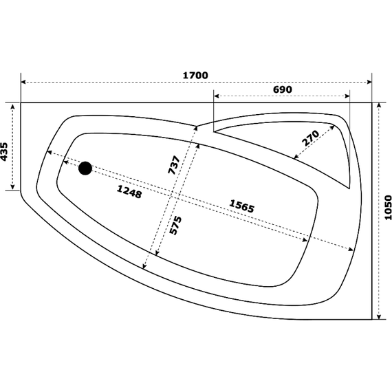 Ванна акриловая Bas Камея 170х105 см R (на каркасе), Размер - мм: 1700х1050 - фото 6