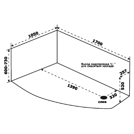 Ванна акриловая Bas Камея 170х105 см R (на каркасе), Размер - мм: 1700х1050 - фото 7