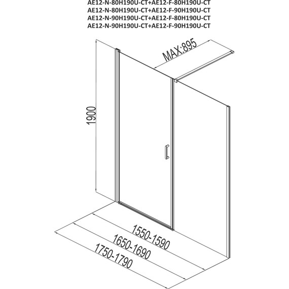 Душевая дверь Aquanet Cinetic AE12-N-90H190U-CT+AE12-F-80H190U-CT 170 см, хром/прозрачное - фото 4