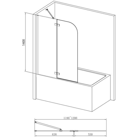 Шторка для ванны Abber Ewiges Wasser 120 см AG51120, хром/прозрачное - фото 3