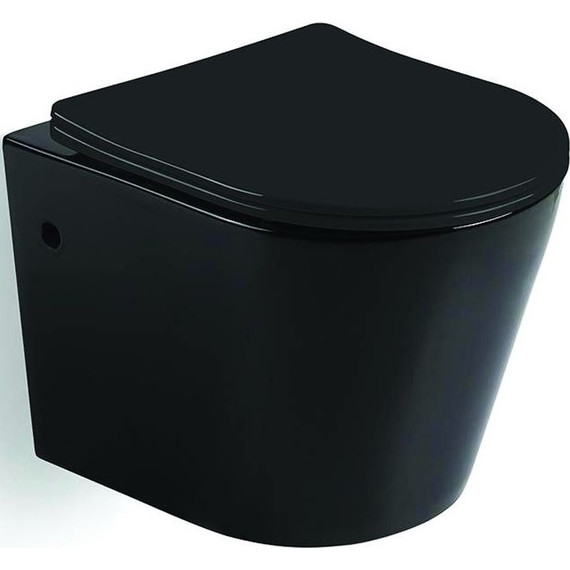 Унитаз подвесной CeramaLux Rimless B2330B с крышкой микролифт, черный, Цвет производителя: чёрный - фото 