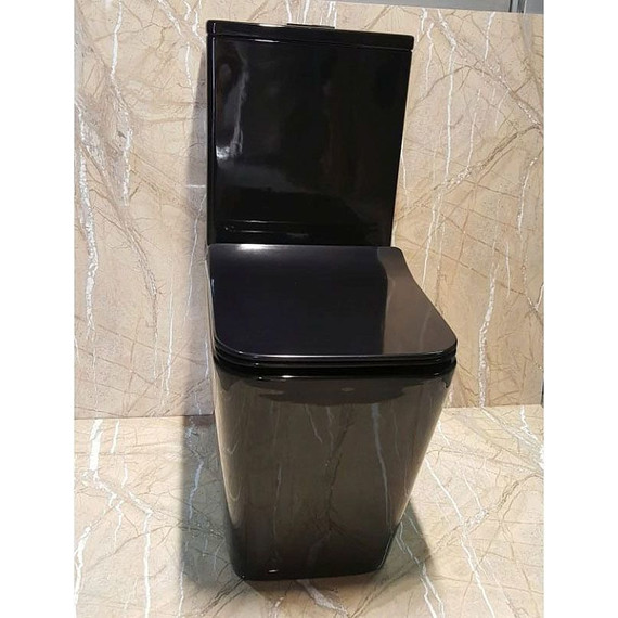 Унитаз-компакт CeramaLux Rimless NS-2170-18 с крышкой микролифт, черный глянцевый (арматура Geberit), Цвет производителя: чёрный глянцевый - фото 2