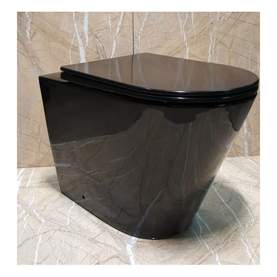 Унитаз приставной CeramaLux Rimless NS-3178-18 с крышкой микролифт, черный глянцевый - фото 