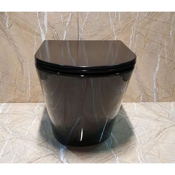 Унитаз приставной CeramaLux Rimless NS-3178-18 с крышкой микролифт, черный глянцевый - фото 2