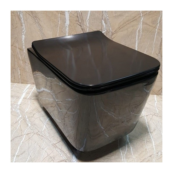 Унитаз подвесной CeramaLux Rimless NS5170-18 с крышкой микролифт, черный глянцевый, Цвет производителя: чёрный глянцевый - фото 