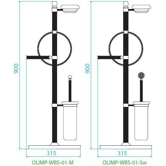 Стойка с держателем и ёршиком Cezares Olimp OLIMP-WBS-01-Sw - фото 2