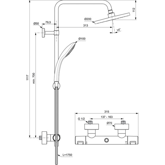Душевая стойка с термостатом Ideal Standard Ceratherm T25 A7545XG, черный матовый - фото 4