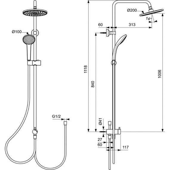 Душевая стойка Ideal Standard Silk Black Idealrain BC747XG, черный матовый - фото 8