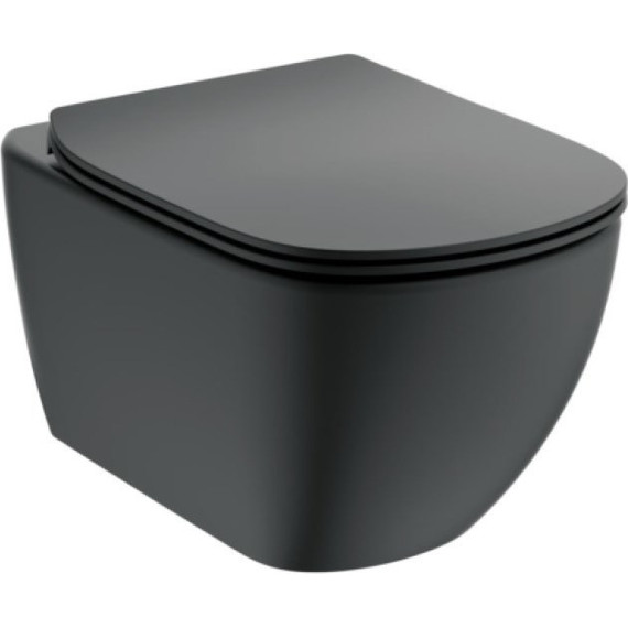 Унитаз подвесной безободковый Ideal Standard Silk Black Tesi AquaBlade T0079V3, черный матовый, Цвет производителя: чёрный матовый - фото 