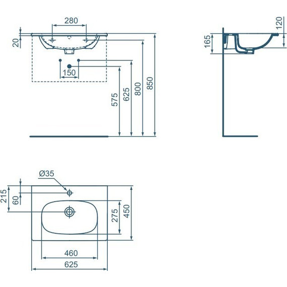Раковина подвесная Ideal Standard Silk Black Tesi Vanity 60 см T3510V3, черный матовый - фото 2