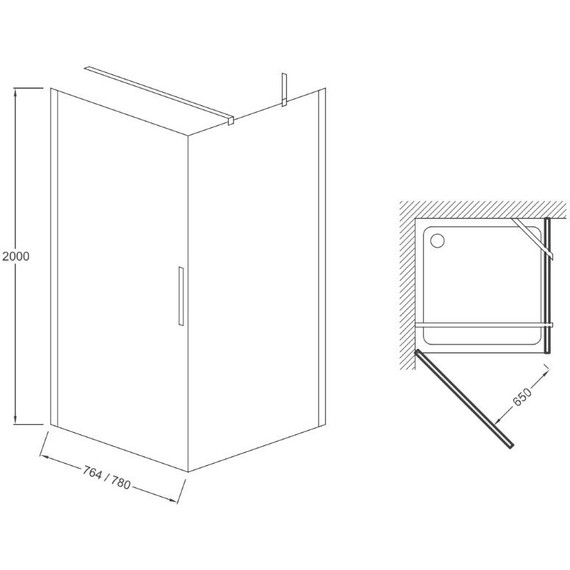 Душевая дверь Jacob Delafon Contra 80 см E22T81-BL, черный/прозрачное - фото 3