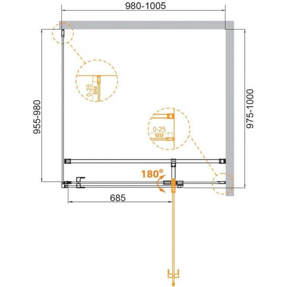 Душевое ограждение Cezares 100x100 см VALVOLA-A-1-100-C-Cr (стекло 8 мм) с кронштейном в комплекте, хром/прозрачное - фото 2