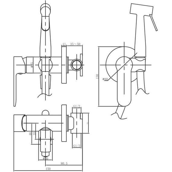 Набор для гигиенического душа Aquanet Passion AF300-52B 243316, чёрный матовый - фото 2