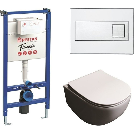 Инсталляция с подвесным унитазом Pestan Fluenta Rimless SET40006661DW (кнопка Diamond белая) - фото 
