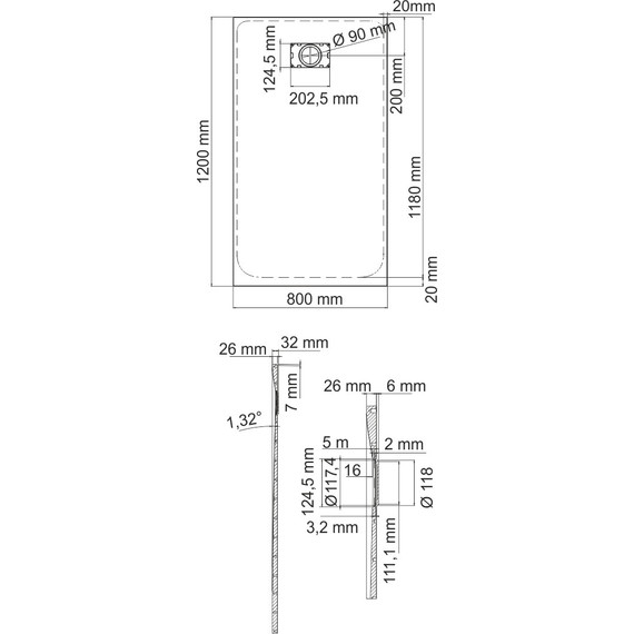 Поддон SMC WasserKraft Elbe 120x80 см 74T06, чёрный - фото 2