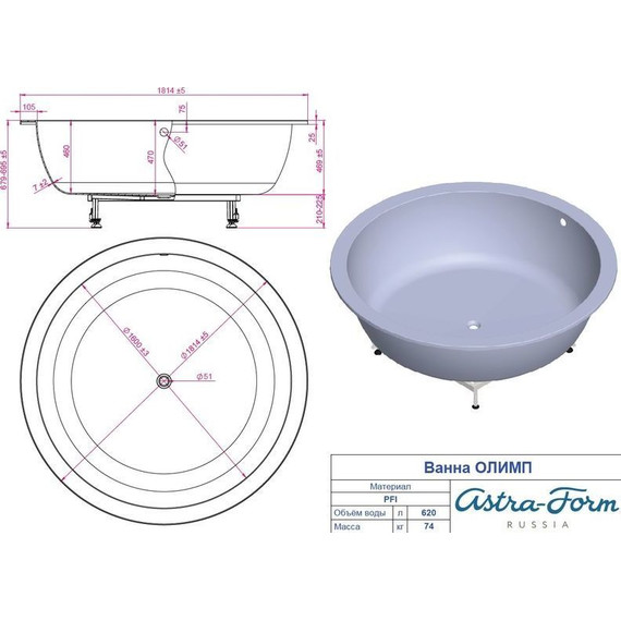 Ванна Астра-Форм Олимп 180х180 см - фото 8
