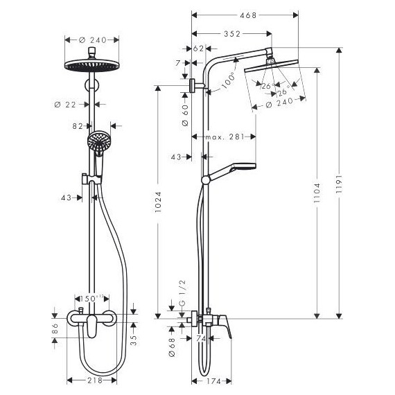 Душевая стойка Hansgrohe Crometta S 240 1jet Showerpipe 27269000 - фото 3