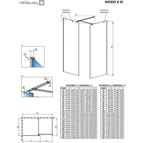 Душевое ограждение Radaway Modo X III 120x85 см (стекло 10 мм), хром/прозрачное - фото 6