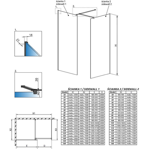 Душевое ограждение Radaway Modo New Black III Frame 110x85 см (стекло 8 мм), черный/прозрачное - фото 4
